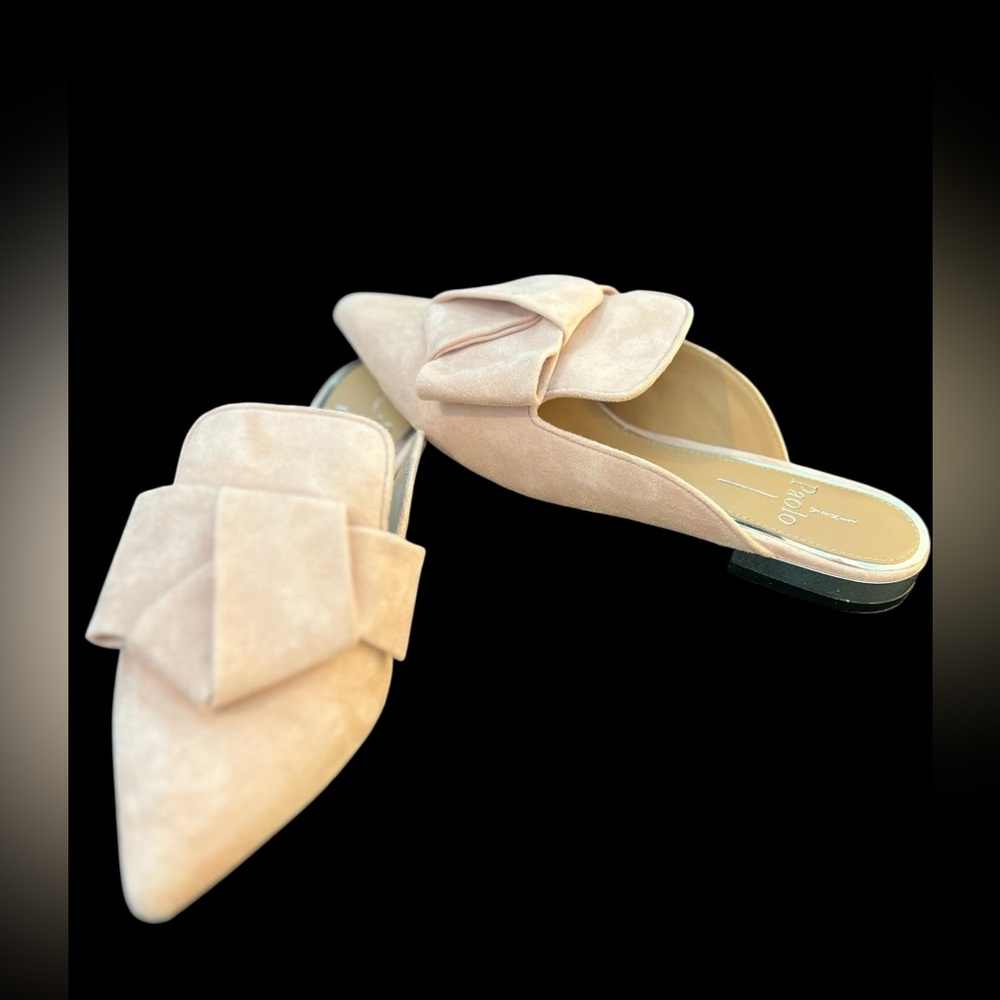 ๐ธ Linea Paolo Pink Suede Bow Mules | Silver Heel | Size 6 - Picture 2 of 7